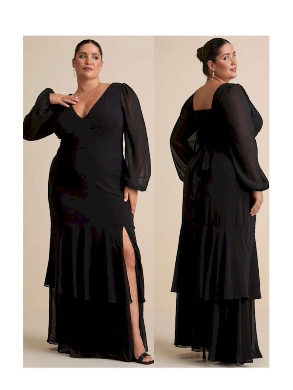 Lulus Tier Elegance Black Long Sleeve Tiered Maxi Dress Size 2X NWOT